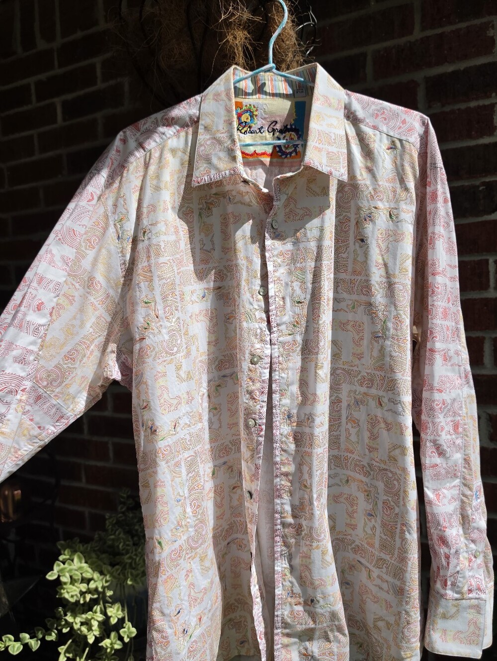Robert Graham Pastel Colored Paisley Embroidered Long Sleeve Button-Up Shirt XL